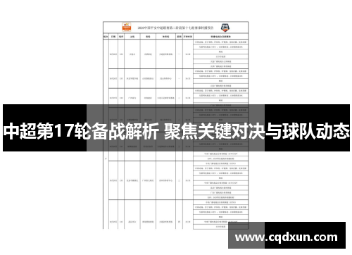 中超第17轮备战解析 聚焦关键对决与球队动态