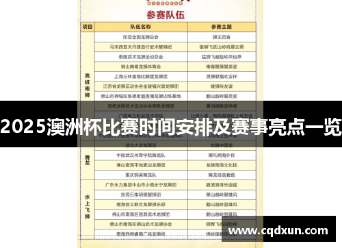 2025澳洲杯比赛时间安排及赛事亮点一览